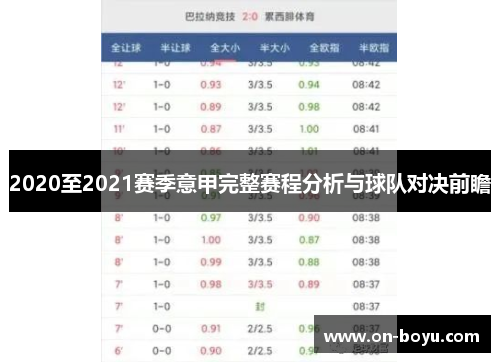 2020至2021赛季意甲完整赛程分析与球队对决前瞻