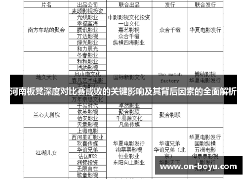河南板凳深度对比赛成败的关键影响及其背后因素的全面解析