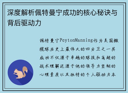 深度解析佩特曼宁成功的核心秘诀与背后驱动力